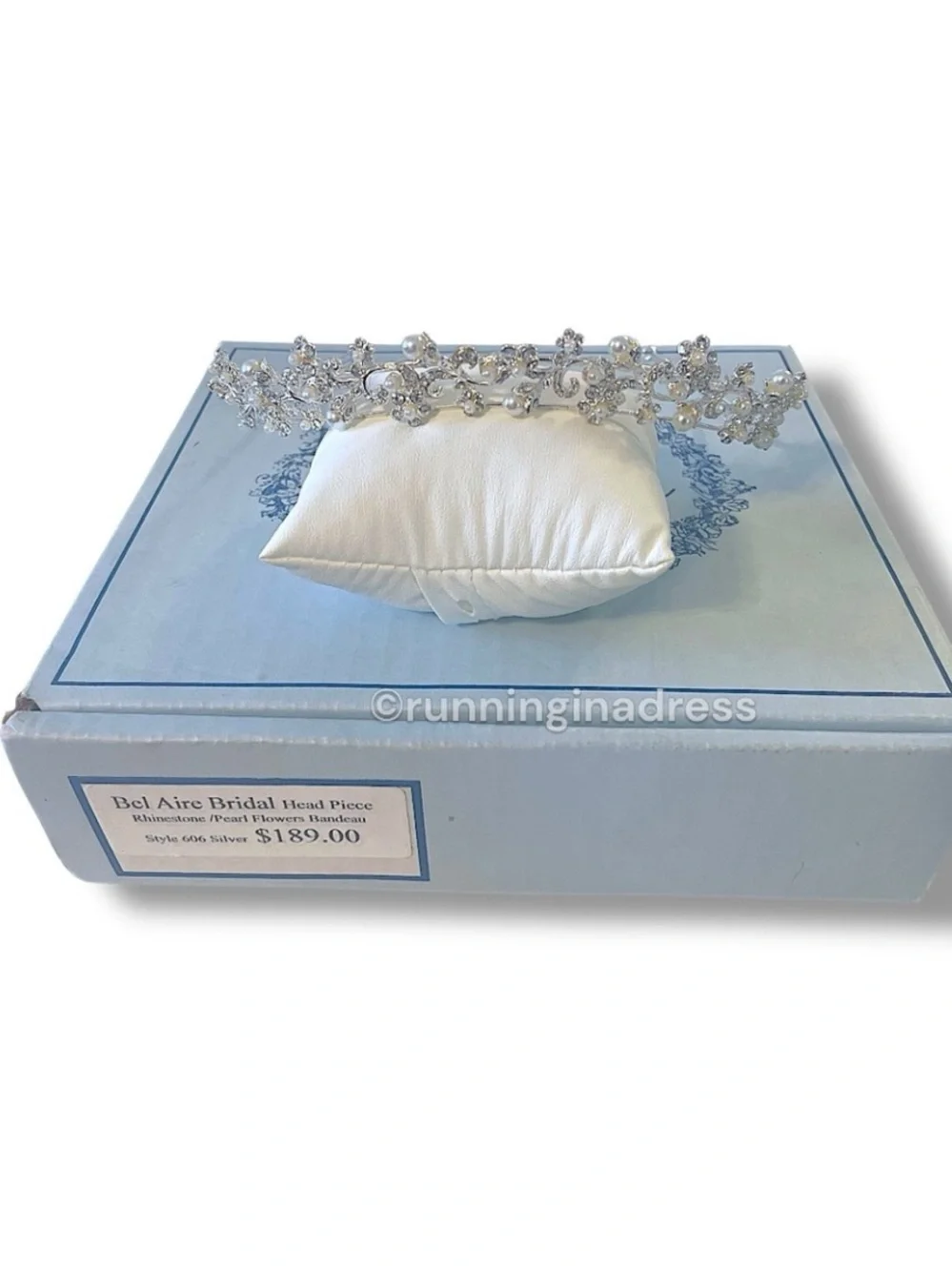 Vtg 90s Bel Aire Bridal Headpiece Style 606 Silver Pearl Rhinestone Tiara Crown